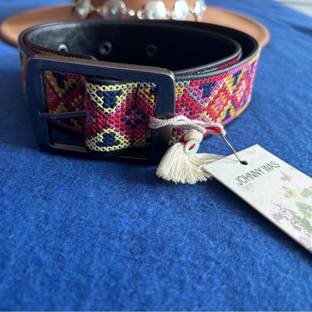 Johnny Was Italian Leather Embroidered Belt
